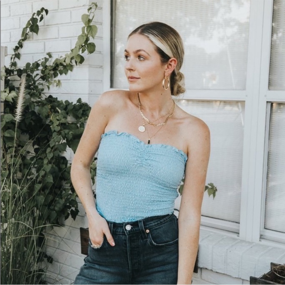 Blue Blush Light Blue Strapless Bodysuit